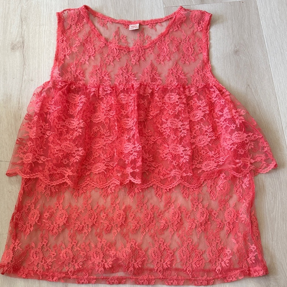 Only Hearts Coral Lace Ruffled Camisole